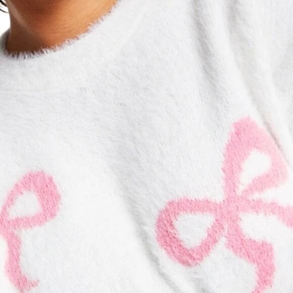 Hooked Up Juniors' Eyelash Sweater White Pink Size S - Picture 2 of 3